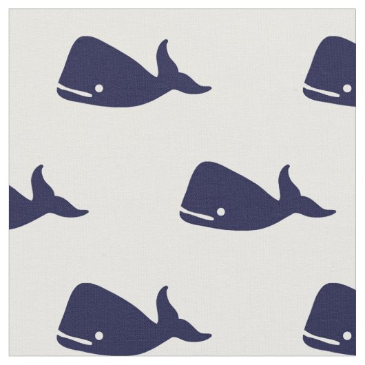 白のかわいく小さい濃紺のクジラパターン ファブリック (クローズアップ)