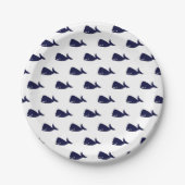 白のかわいく小さい濃紺のクジラパターン ペーパープレート (正面)