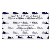 白のかわいく小さい濃紺のクジラパターン マグネット名刺 (正面)