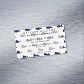 白のかわいく小さい濃紺のクジラパターン マグネット名刺 (インサイチュ)