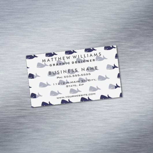 白のかわいく小さい濃紺のクジラパターン マグネット名刺 (インサイチュ)