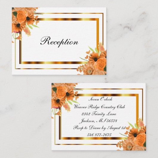 白のかわいらしいオレンジ花 エンクロージャーカード (正面/裏面)