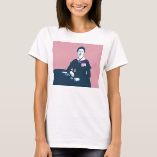 白のエミリー・ディキンソンのピンクおよび青いワイシャツ Tシャツ
