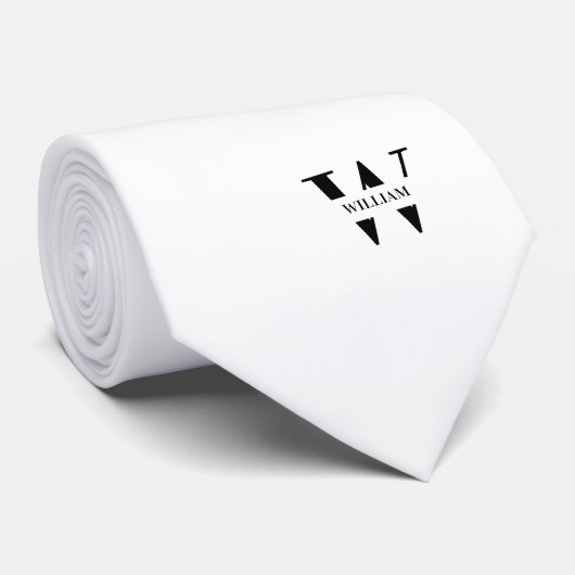 白のエレガントなモノグラム + 名前 ネクタイ (ロール)