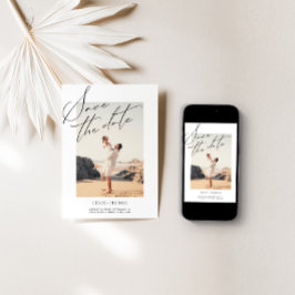 白のエレガントミニマリストのスクリプト写真 セーブザデート