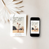 白のエレガントミニマリストのスクリプト写真 セーブザデート