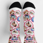 白のエレガント赤いハート | 5フォトコラージュ ソックス (上部)