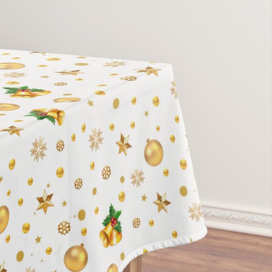 白のエレガント金ゴールドクリスマスパターン テーブルクロス (インサイチュ)