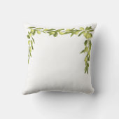 白のオリーブの枝はオリーブ色の枕を去ります クッション (裏面)