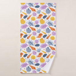 白のカラフルな貝殻 バスタオル