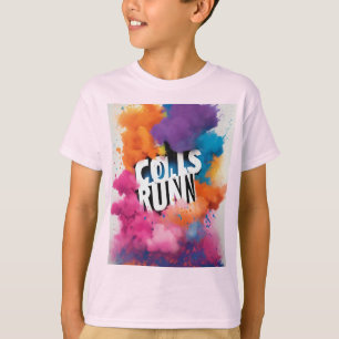 白のカラー走イベント用Tシャツグラフィック Tシャツ
