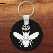 白のクイーンビーのロゴ…あなたはクイーンビー? キーホルダー (正面)