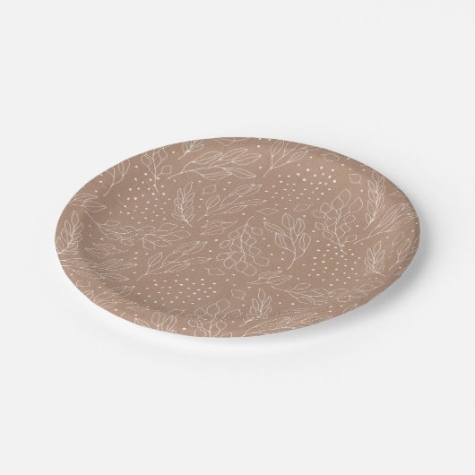 白のクラフト冬の葉と果実 ペーパープレート (アングル)