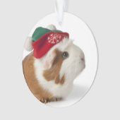 白のクリスマスの帽子を持つかわいいモルモット オーナメント (正面)