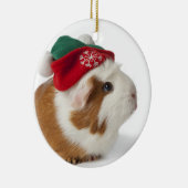 白のクリスマスの帽子を持つかわいいモルモット セラミックオーナメント (右)
