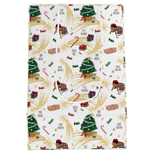 白のクリスマスパターン ミディアムペーパーバッグ (裏面)