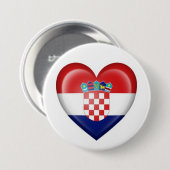 白のクロアチアのハートの旗 缶バッジ (正面&裏面)