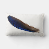 白のクールでモダンで青い羽 ランバークッション (裏面)