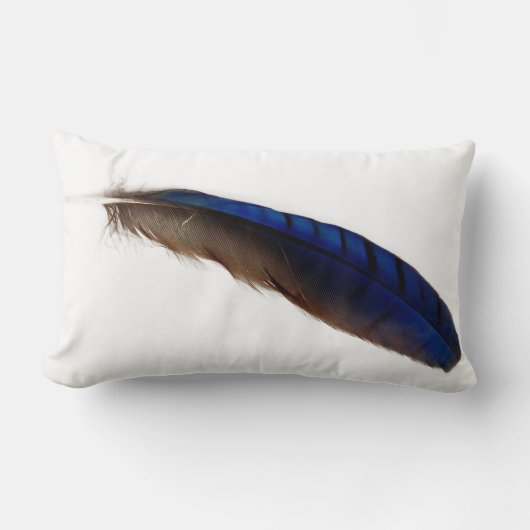 白のクールでモダンで青い羽 ランバークッション (正面)