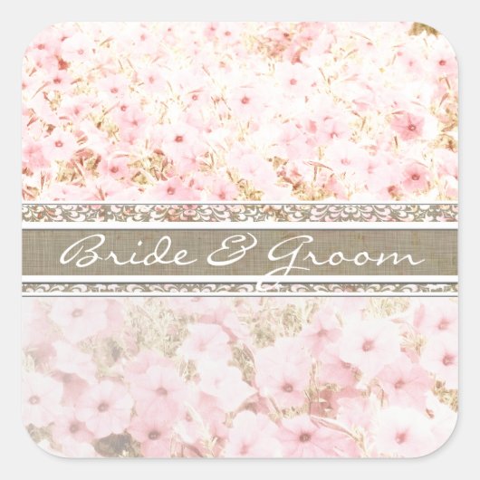 白のグラデーションのエレガント付いたピンクのペチュニア スクエアシール (正面)