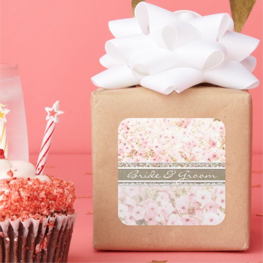 白のグラデーションのエレガント付いたピンクのペチュニア スクエアシール (パーティー)