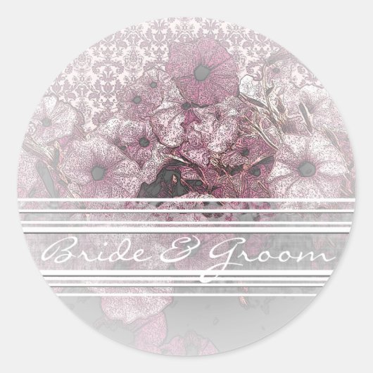 白のグラデーションエレガント付き紫色のペチュニア ラウンドシール (正面)