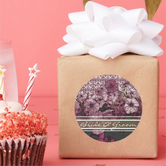 白のグラデーションエレガント付き紫色のペチュニア ラウンドシール (パーティー)