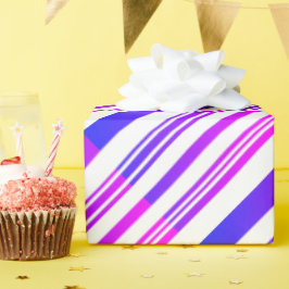 白のグラデーションストライプピンクと青 ラッピングペーパー