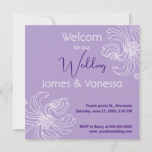 白のグラフィック芍薬。 招待状 (正面)