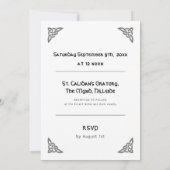 白のケルトの記号と葉モダン 招待状 (裏面)