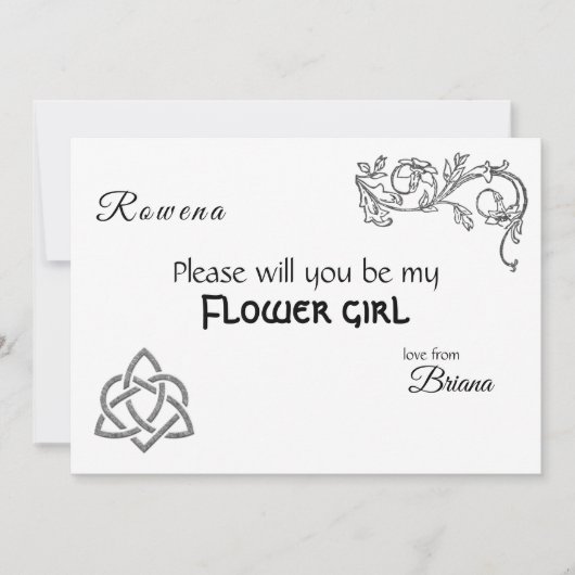 白のケルトの記号と葉 招待状 (正面)