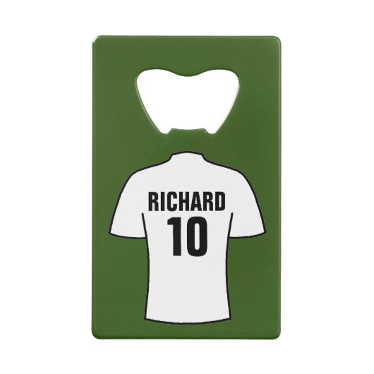 白のサッカーシャツ クレジットカード栓抜き (正面)