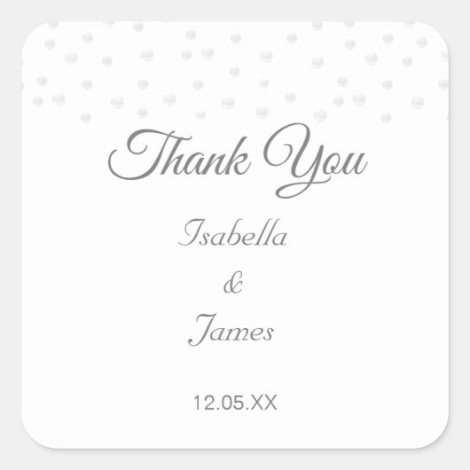白のシックなパールのThank You ウェディング スクエアシール (正面)