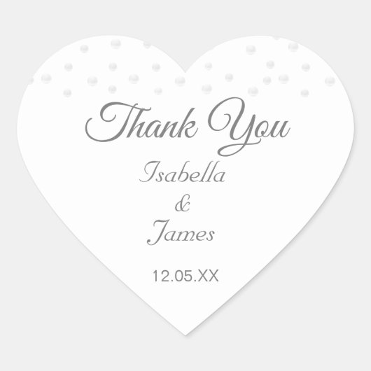 白のシックなパールのThank You ウェディング ハートシール (正面)
