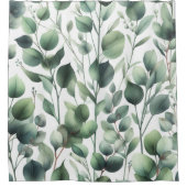 白のシャワーカーテンに緑のユーカリの葉 シャワーカーテン (正面)