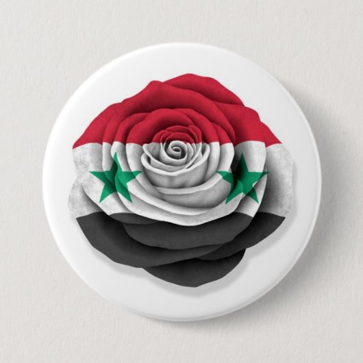 白のシリア人のばら色の旗 缶バッジ (正面)