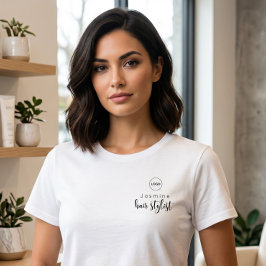 白のシンプルな美容師従業員名ロゴ Tシャツ