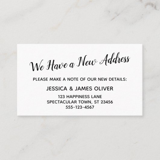 白のシンプル上に黒が表示される新しいアドレスカード 名刺 (正面)