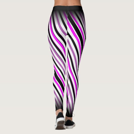 白のシンプル(ピンクと黒の垂直ストライプ縦型) レギンス (裏面)