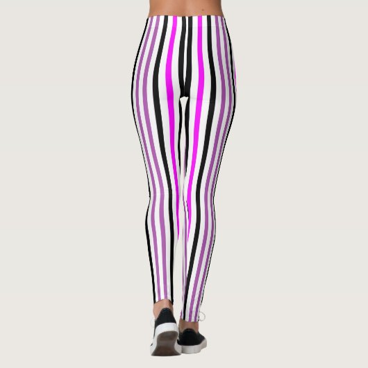 白のシンプル(ピンクと黒の垂直ストライプ縦型) レギンス (裏面)