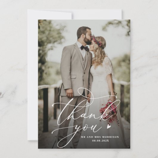 白のスクリプカスタムトの写真結婚の数 サンキューカード (正面)