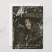 白のスクリプトポートレートの卒業写真 案内状 (正面)