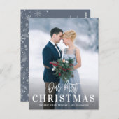 白のスクリプト初めてのクリスマス結婚の発表 ポストカード (正面/裏面)