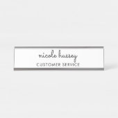 白のスクリプト |モノグラムスタイリッシュミニマモダンリスト デスクネームプレート (正面)