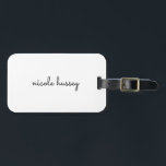 白のスクリプト |モノグラムスタイリッシュミニマモダンリスト ラゲッジタグ<br><div class="desc">白黒シンプルを打つ際の手書き式のスタイリッシュモノグラカジュアルムデザイン。モノグラムはパーソナライズされたお前のように簡単にデザインユニークできる！任意のトレンディーのための完璧な大事な行事ギフトまたはアクセサリー。</div>