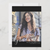 白のスクリプト |黒い枠 | 2つの写真の卒業 案内状 (正面)