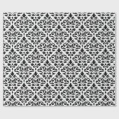 白のスクロールダマスク織の繰り返しパターン黒 ラッピングペーパー (フラット)