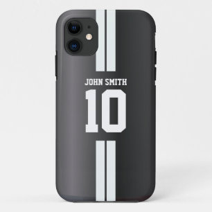白のストライプなサッカージャージーの暗いiPhone 5の箱 iPhone 11 ケース