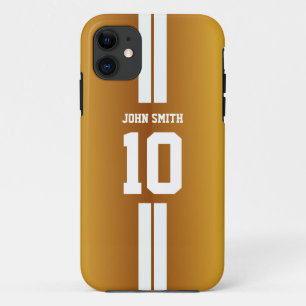 白のストライプのサッカージャージーの金iPhone 5の箱 iPhone 11 ケース