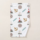 白のセーリング図解パターンカラー バスタオルセット (ハンドタオル)